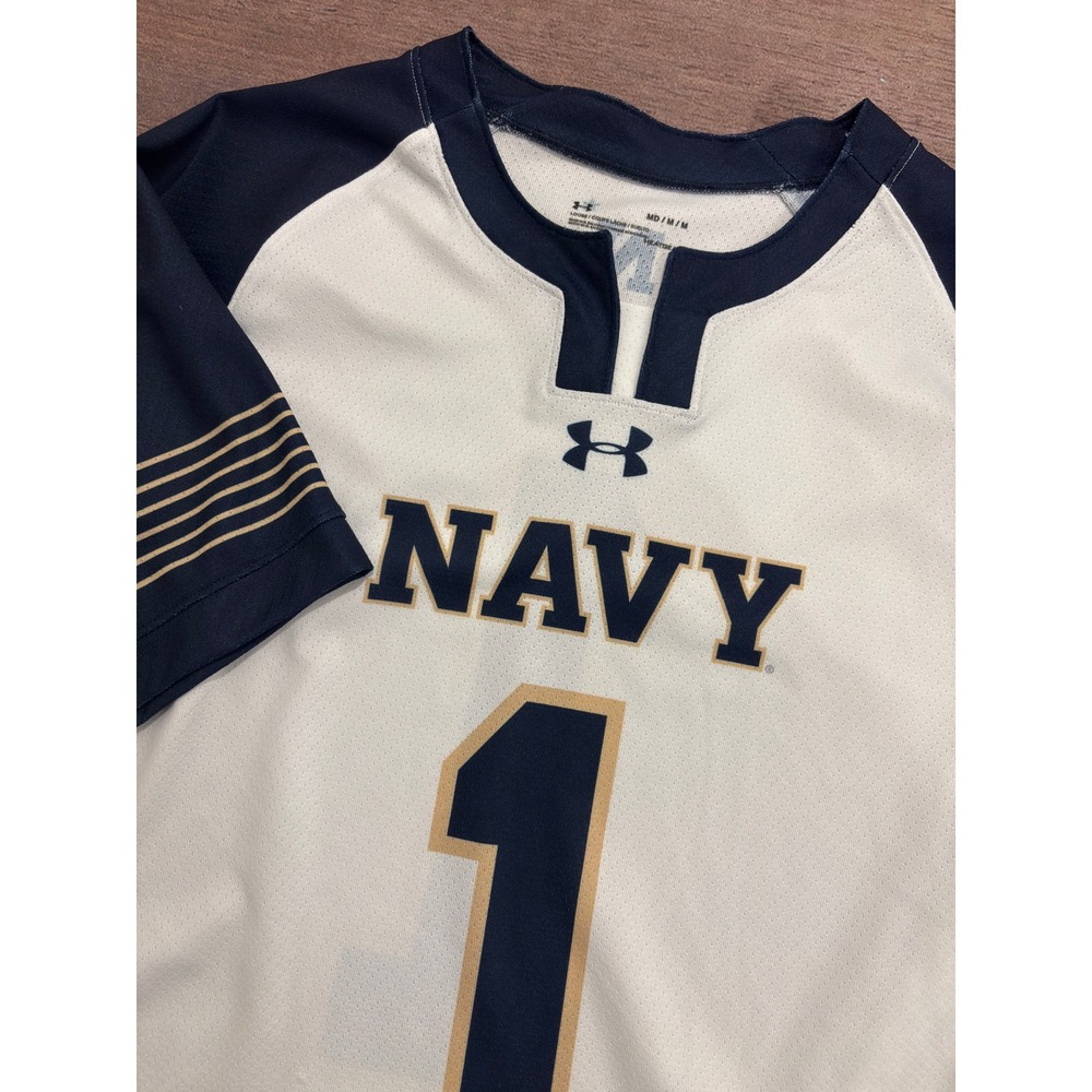 Under Armour Navy Midshipmen #1 Football Jersey Mens Medium Cream Blue